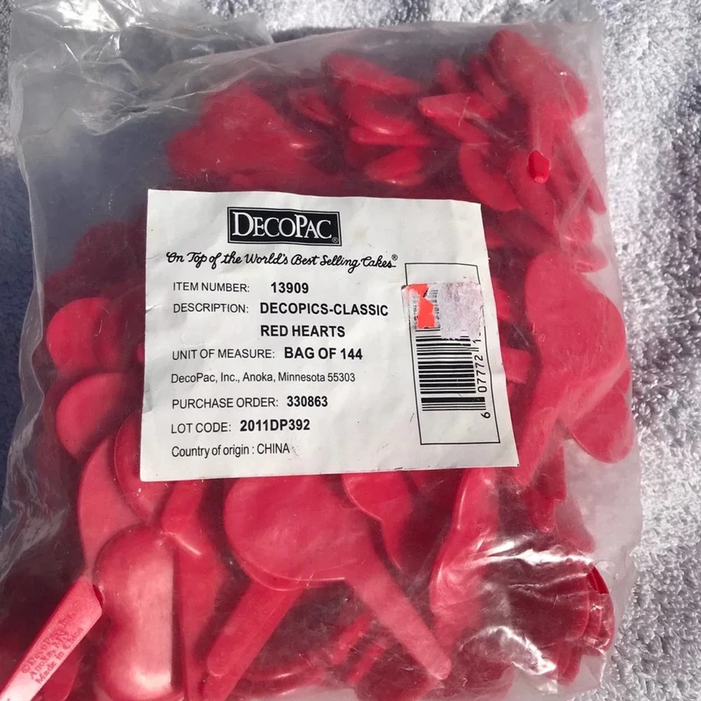 Decopac Valentine’s Day Red Hearts cupcake Topper pics 12 piece lot